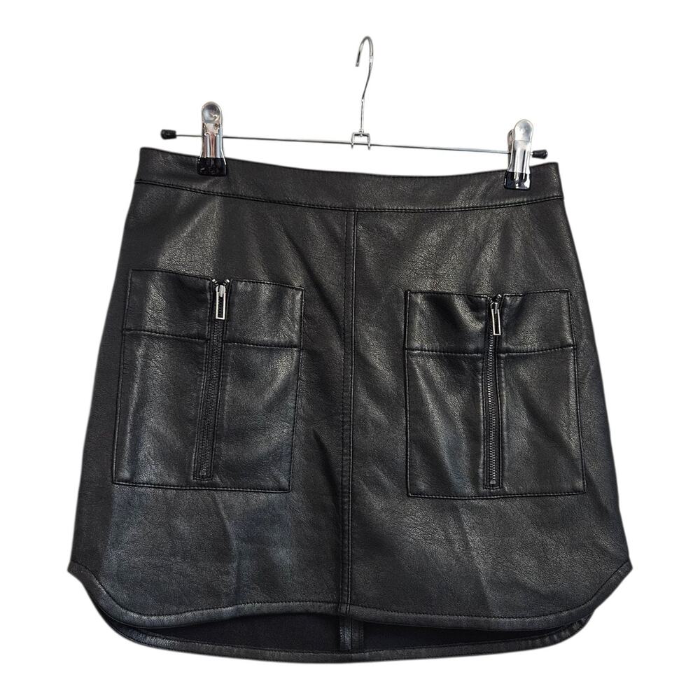 BCBG Maxazria Vegan Leather Sabrina Skirt Black Size XXS Pockets Zip Accents